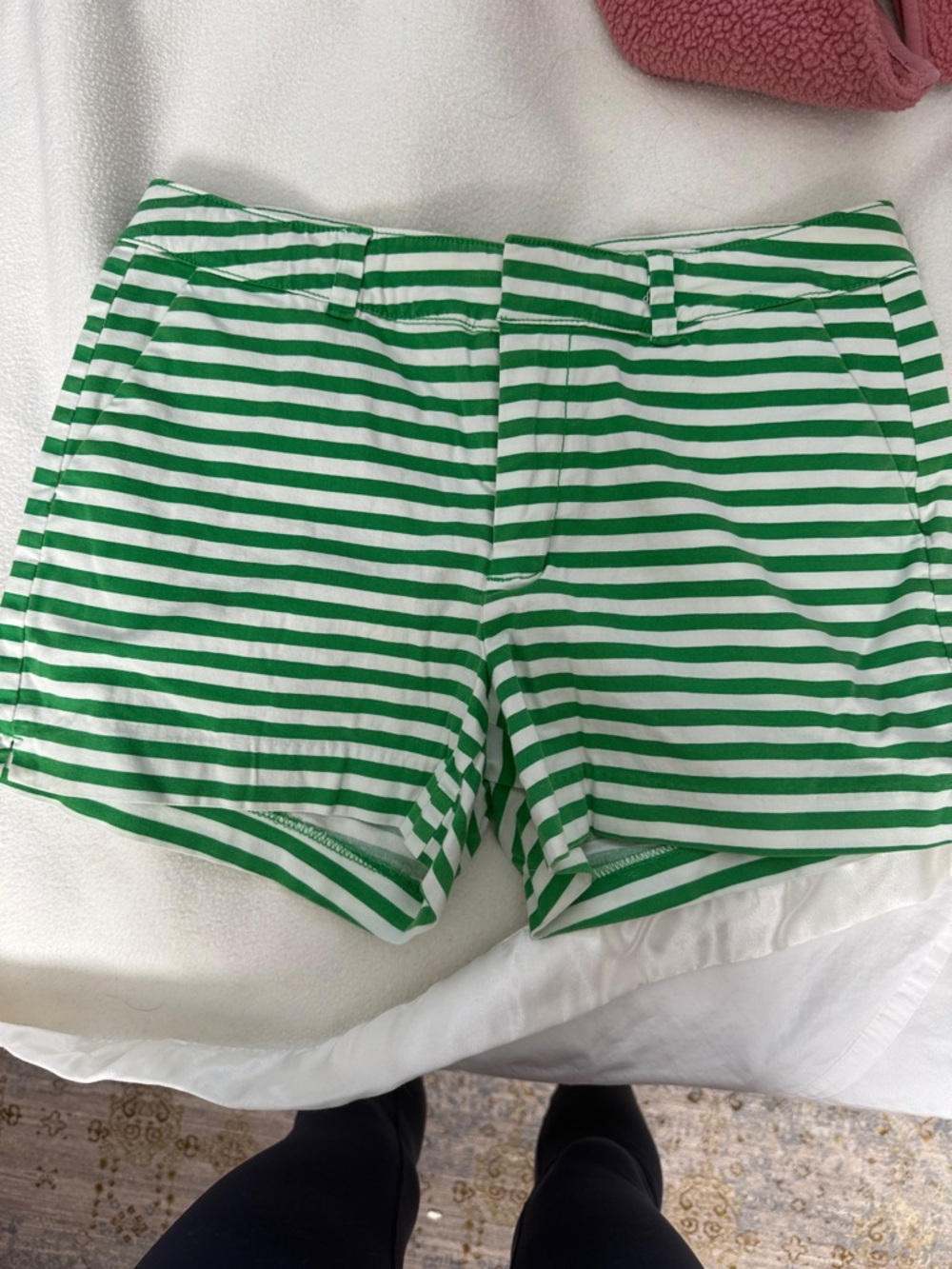 Old Navy Green and White Striped High-Waist Shorts